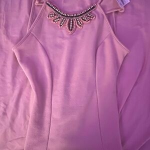 Elegant Pink Top with Beaded Neckline